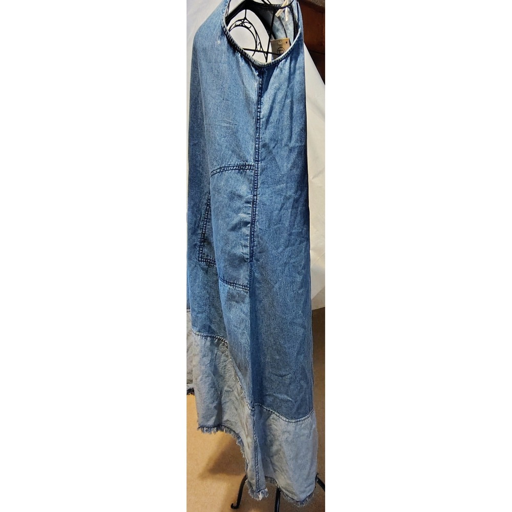 Roper Denim Maxi Dress Womens Light Wash Raw Hem Sleeveless Pockets Blue NEW - Picture 3 of 14